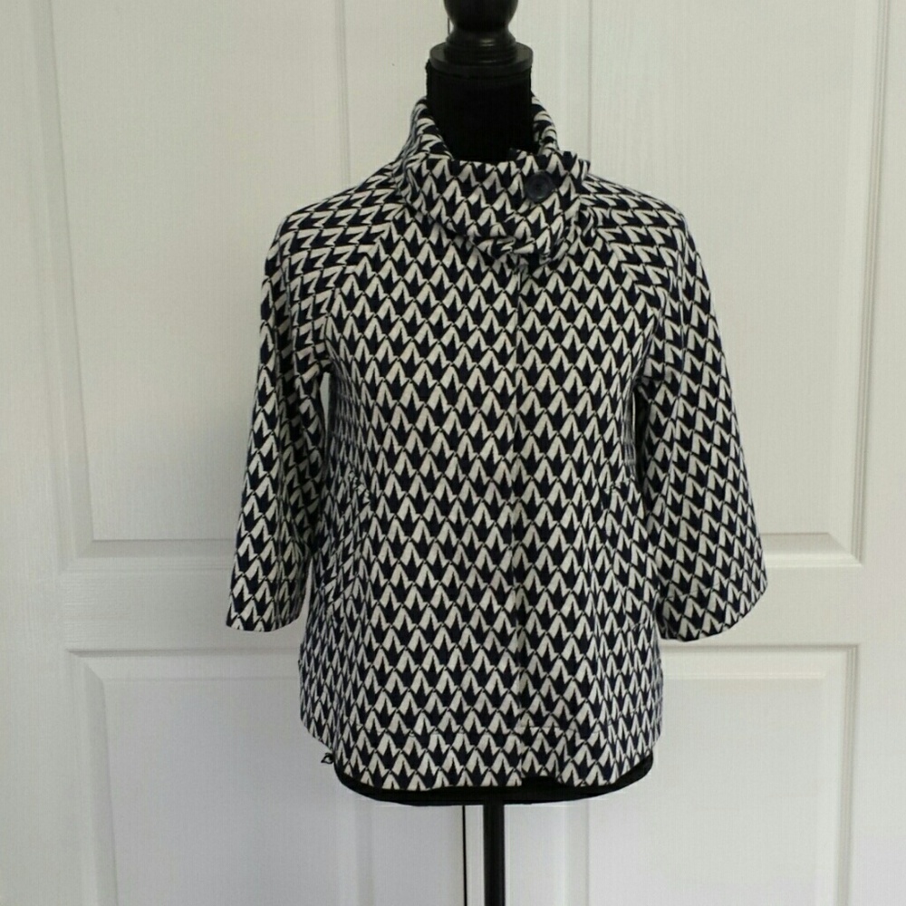 Lily Pulitzer Pancho Style Navy White Blazer Sz S